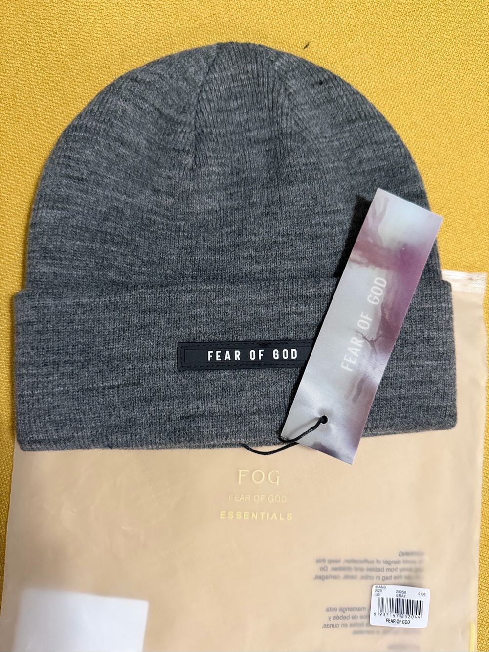 Fear of God Gray Ribbed Knit Beanie with Label
